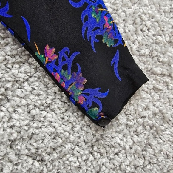 Liz Claiborne Dress Womens 6 Black Colorful Floral Rayon Mini Pleated 80s Retro - Picture 5 of 16